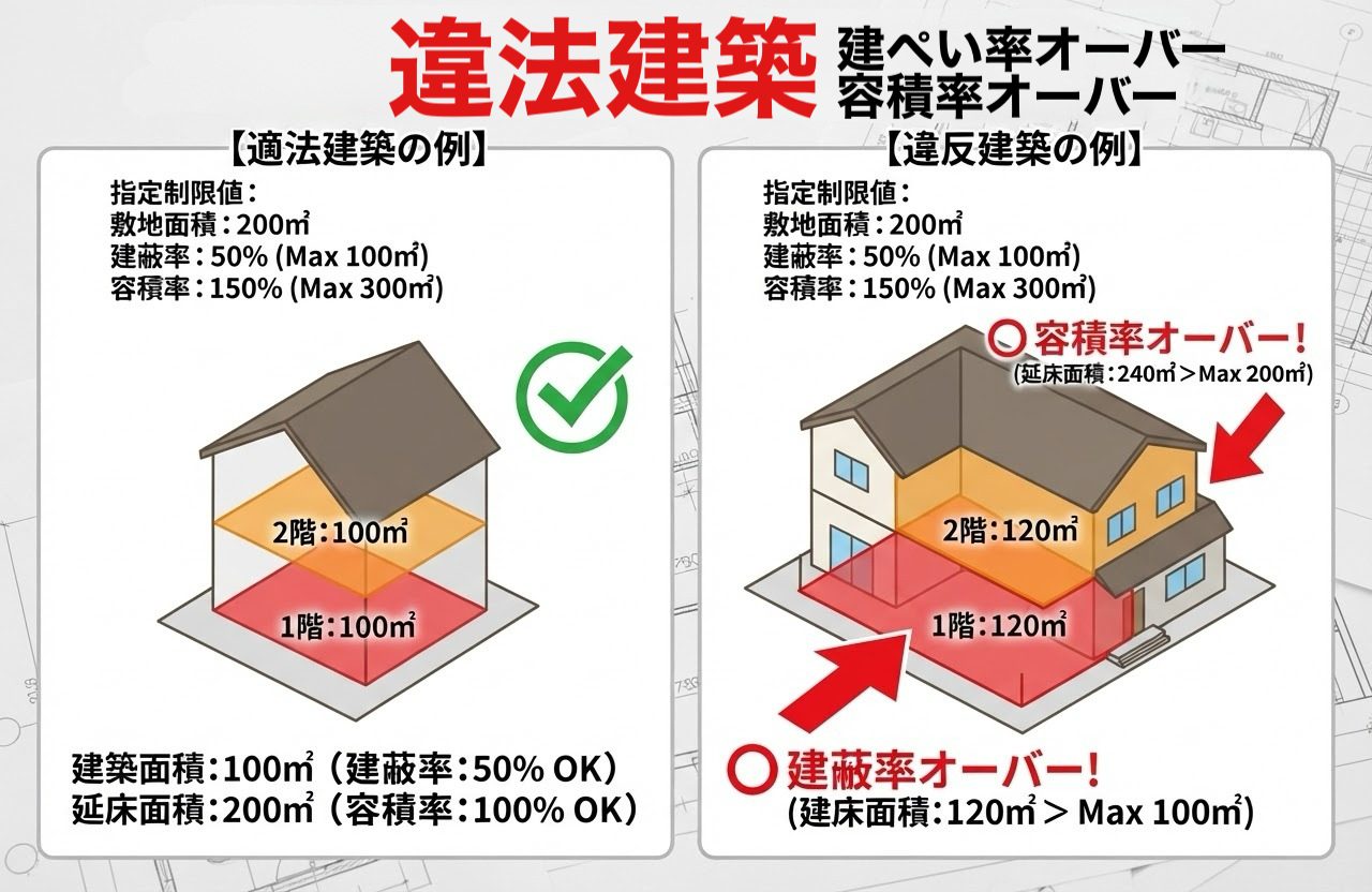建ぺい率や容積率を超過した違法建築の例