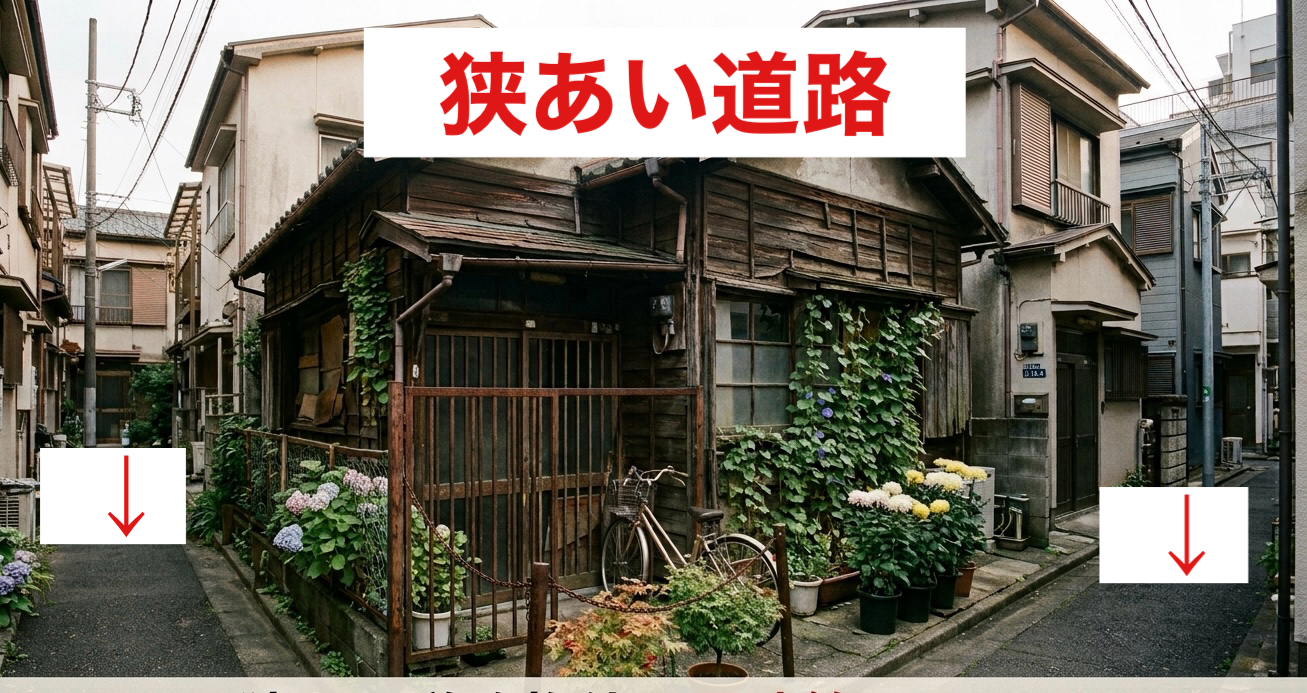 幅員が狭い道路に面している住宅の例